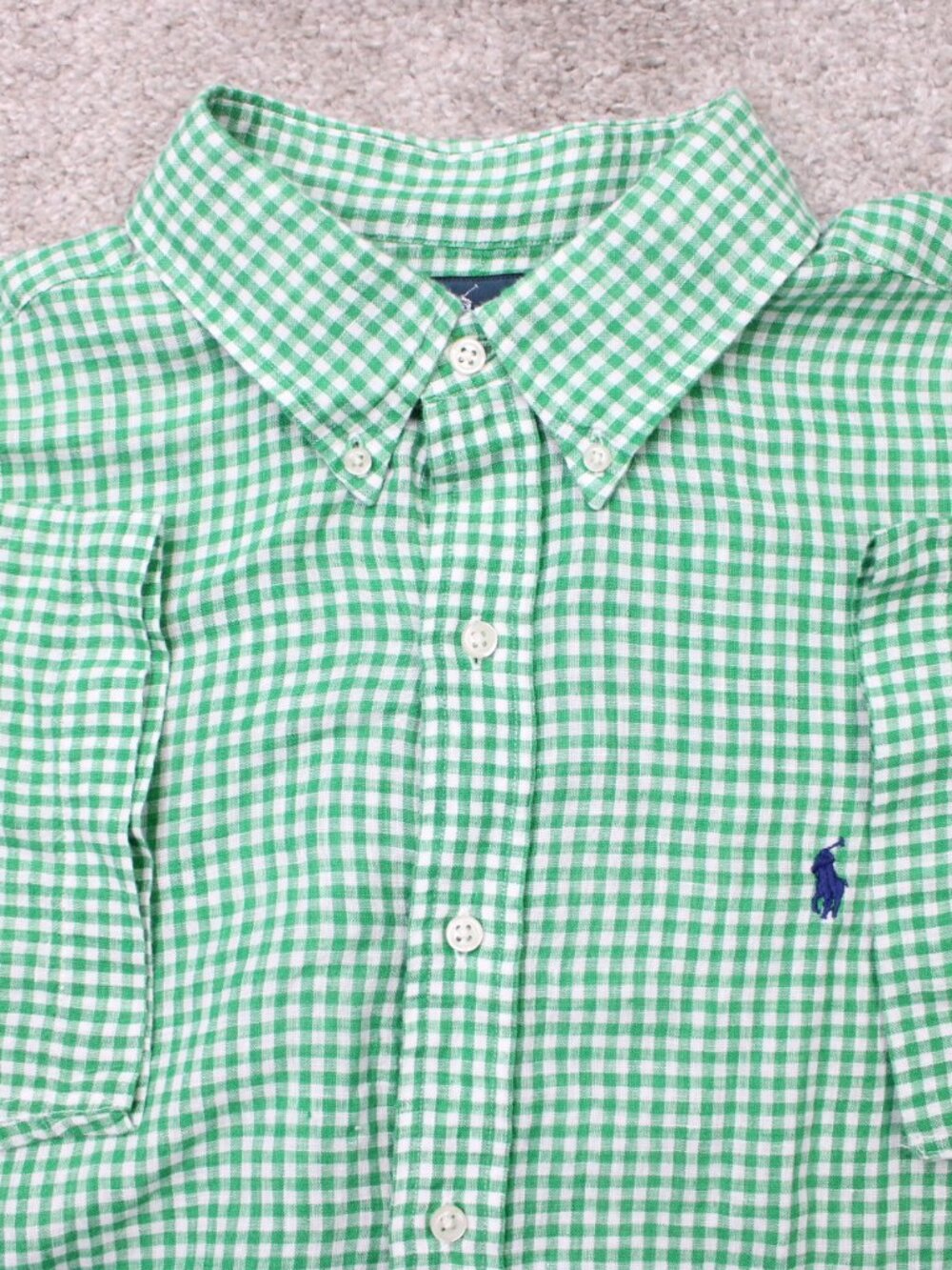 Ralph Lauren Shirt Mens XL Green/White Check Classic Fit 100% Linen Short Sleeve